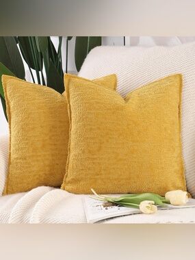 NWT MADIZZ Pack of 2 Chenille Velvet Throw Pillow Covers 18x18” Mustard Yellow